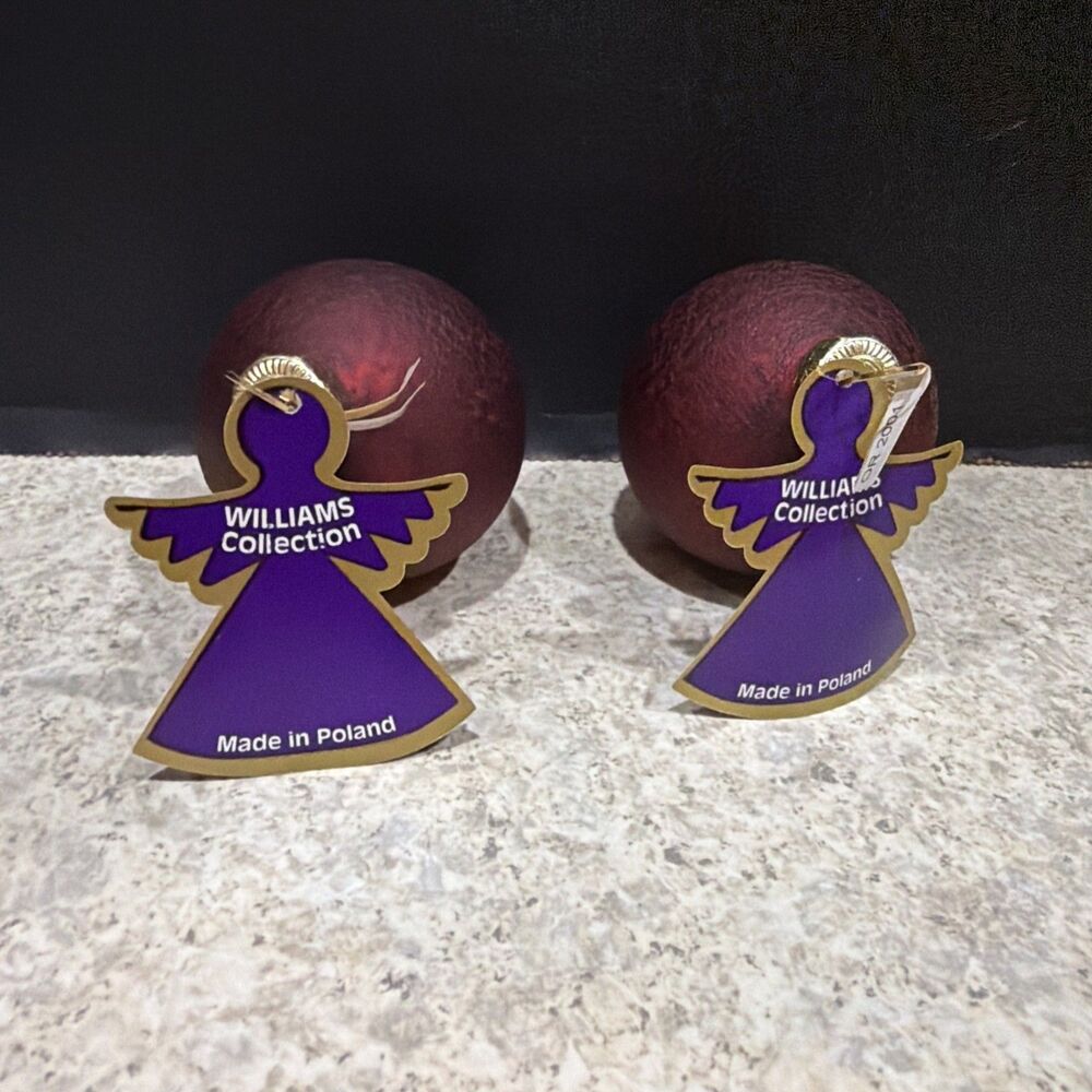 William Sullivan Plum Colored Glass Ornaments- set of 2